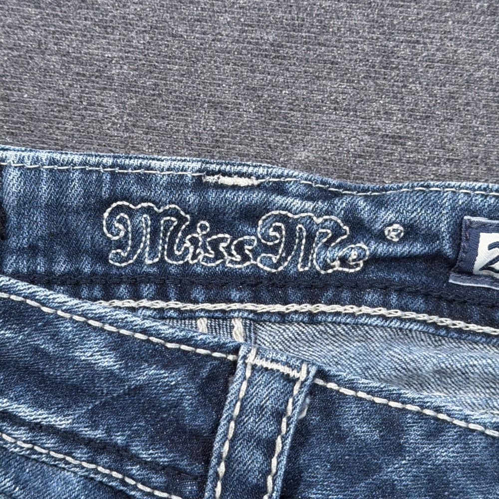 Miss Me Bootcut Jeans Women 29 Blue Fleur De Lis Embellished Low Rise Bling Boho - Picture 3 of 10